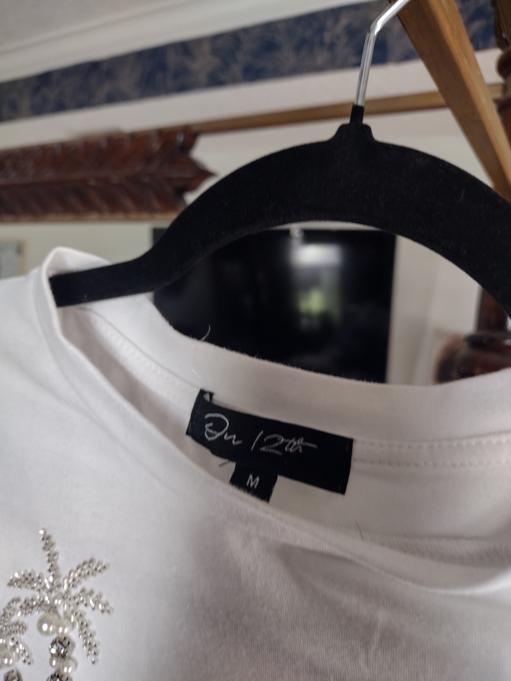 SHEIN White Embellished Palm Tee